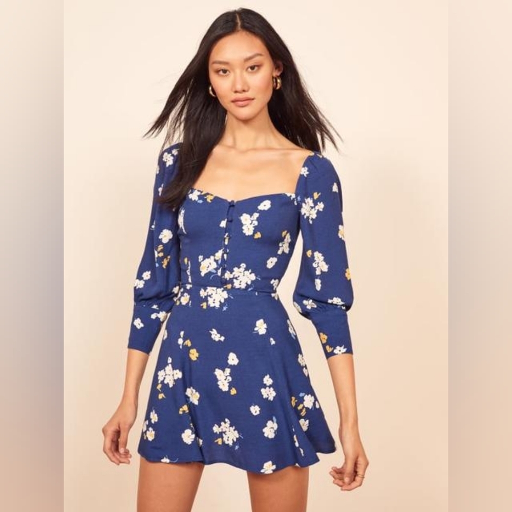 Blue Floral Fit & Flare Mini Dress - Picture 4 of 11